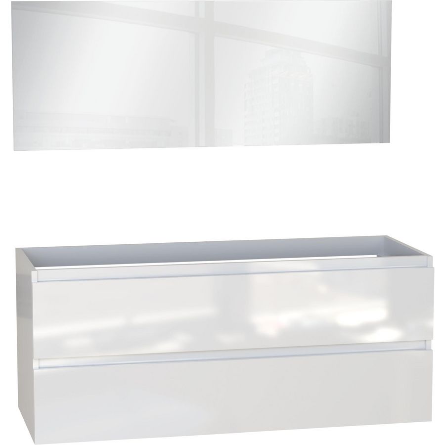 Milano set 120cm wit hoogglans (onderkast en spiegel)