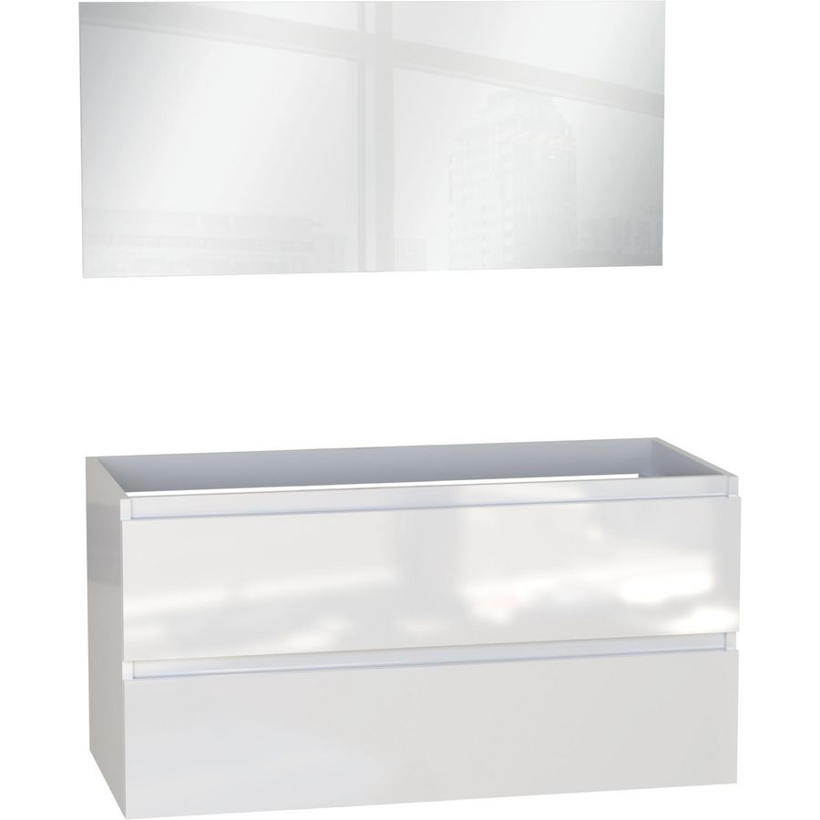 Milano set 100cm wit hoogglans (onderkast en spiegel)