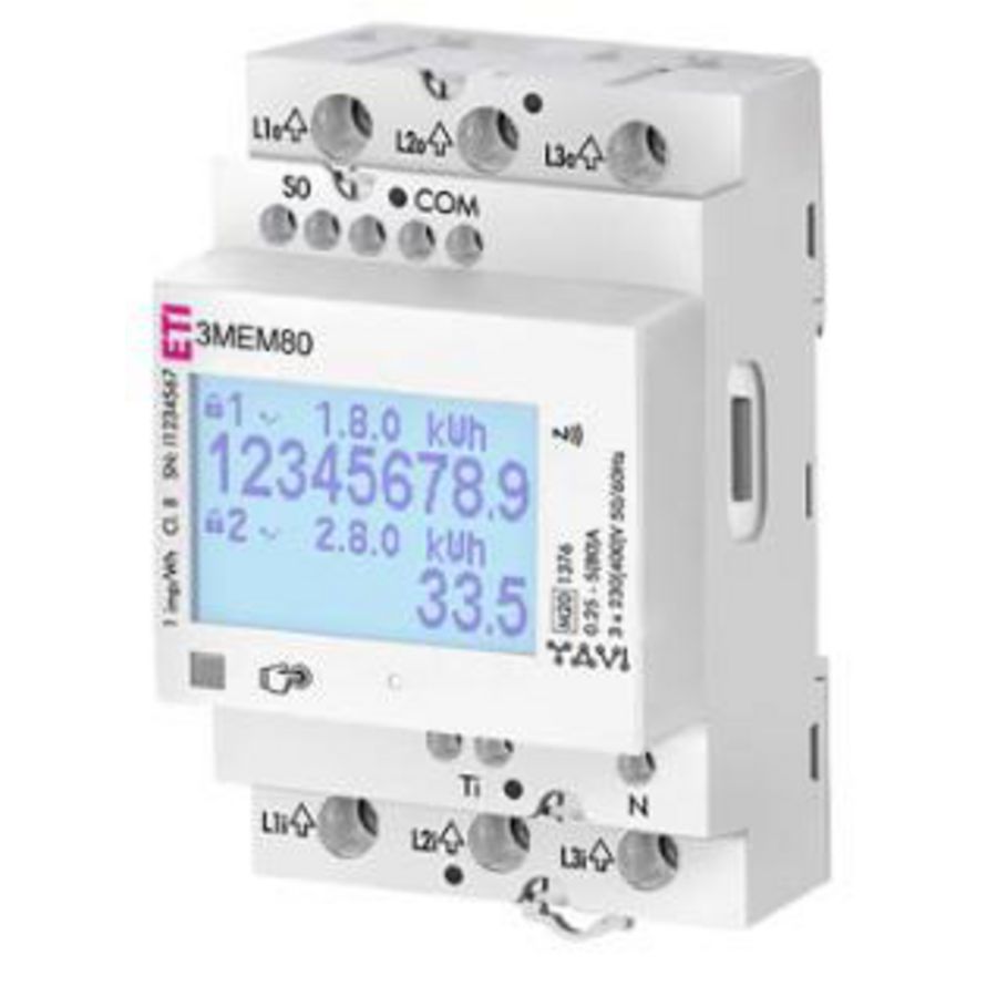 3 fase kWh-meter 80A SO puls M-Bus EVSE MID