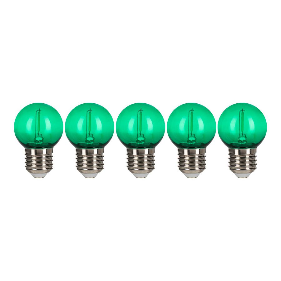 Doos a 5st. LED-lamp EcoPack Party FIL G45 E27 0.6W Groen PC
