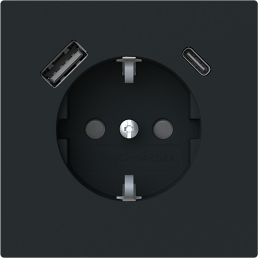 Wandcontactdoos ra kv+1xUSB-A+1xUSB-C voeding Art mat zwart (20 EUCB2USBAC-45M)