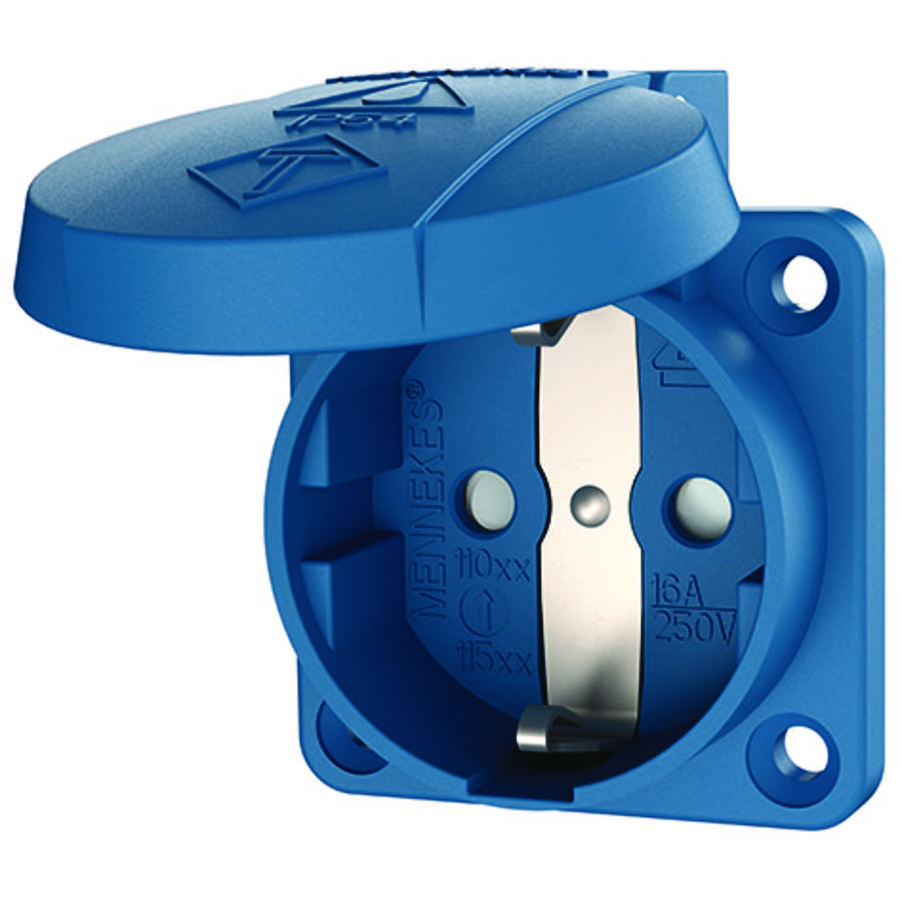 Inbouwwandcontactdoos 16A 2P+A 230V IP54 SCHUKO KI blauw