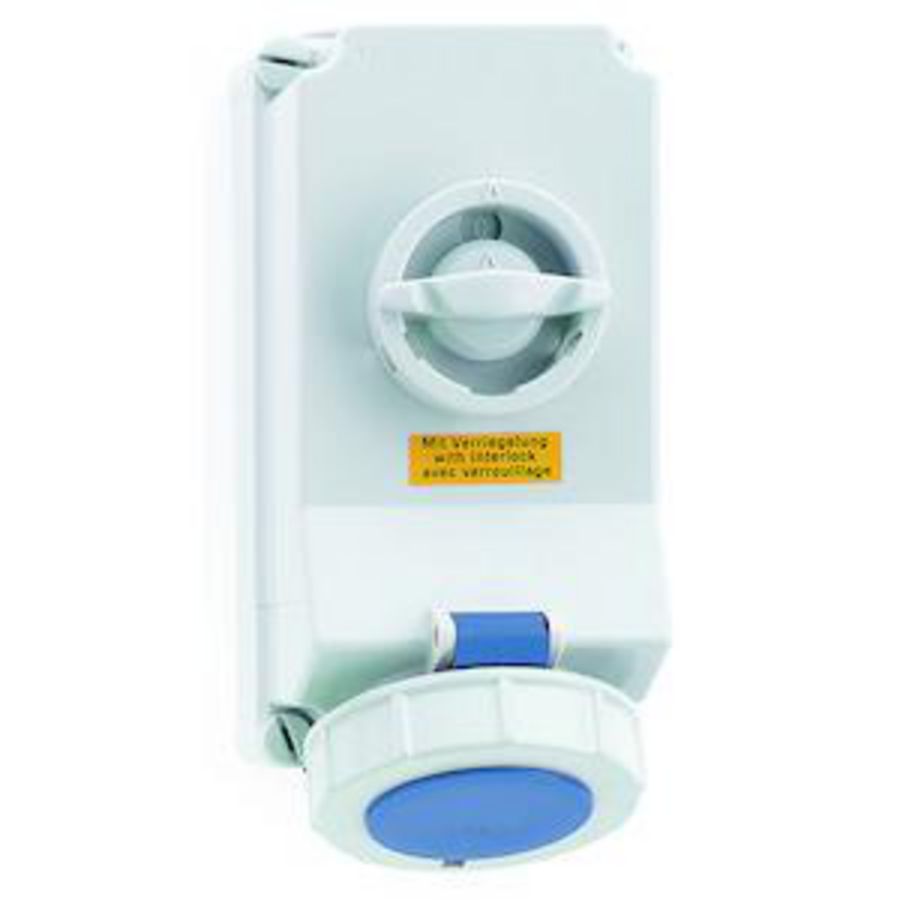 Wandcontactdoos 6h 32A 3P 230V IP67 225x118 QC A/V Ni