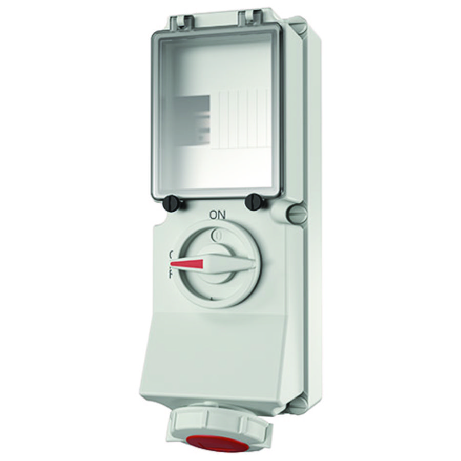 Wandcontactdoos 16A 4-polig  6H 400V IP67 DUO + rail
