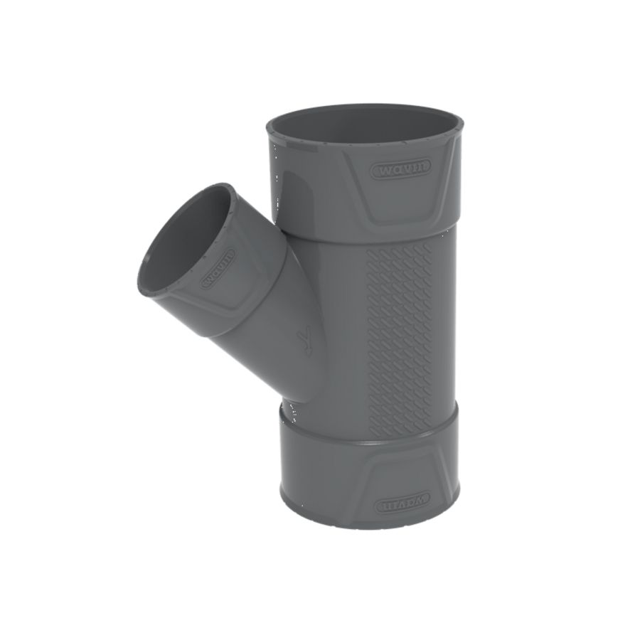 PVC+ lijm T-stuk verlopend 45° grijs 110x50mm mof/mof/mof