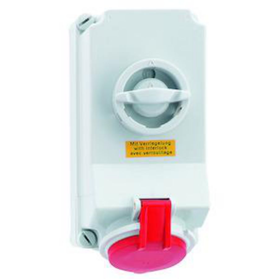 Wandcontactdoos 6h 32A 5P 400V IP44 225x118 QC A/V Ni