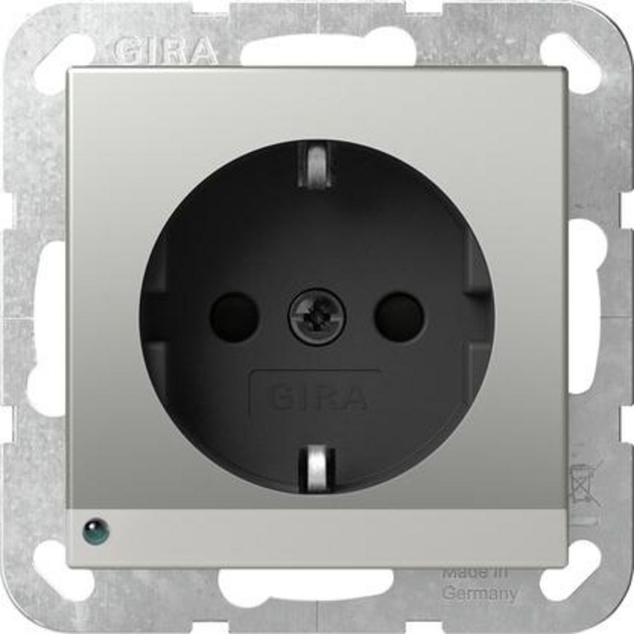 wandcontactdoos met randaarde ledlicht + Safety Plus System 55 edelstaal(gel.)