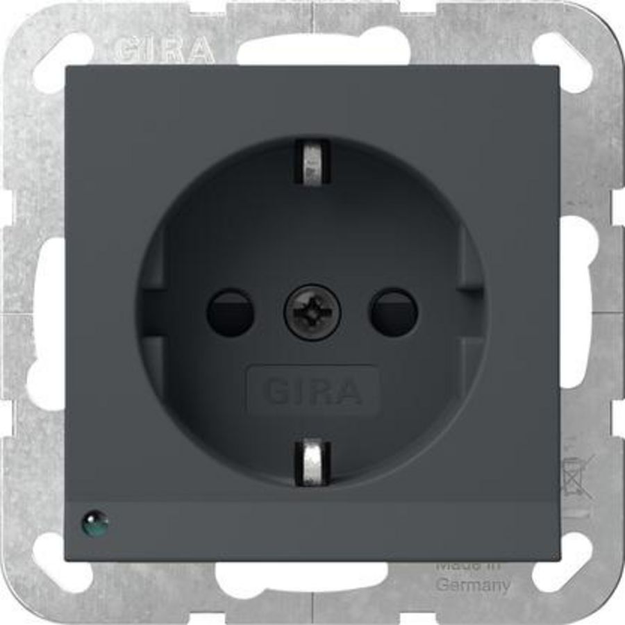 wandcontactdoos met randaarde ledlicht + Safety Plus System 55 antraciet