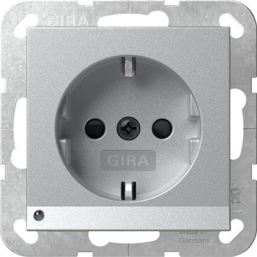 wandcontactdoos met randaarde ledlicht + Safety Plus System 55 kl.alum.