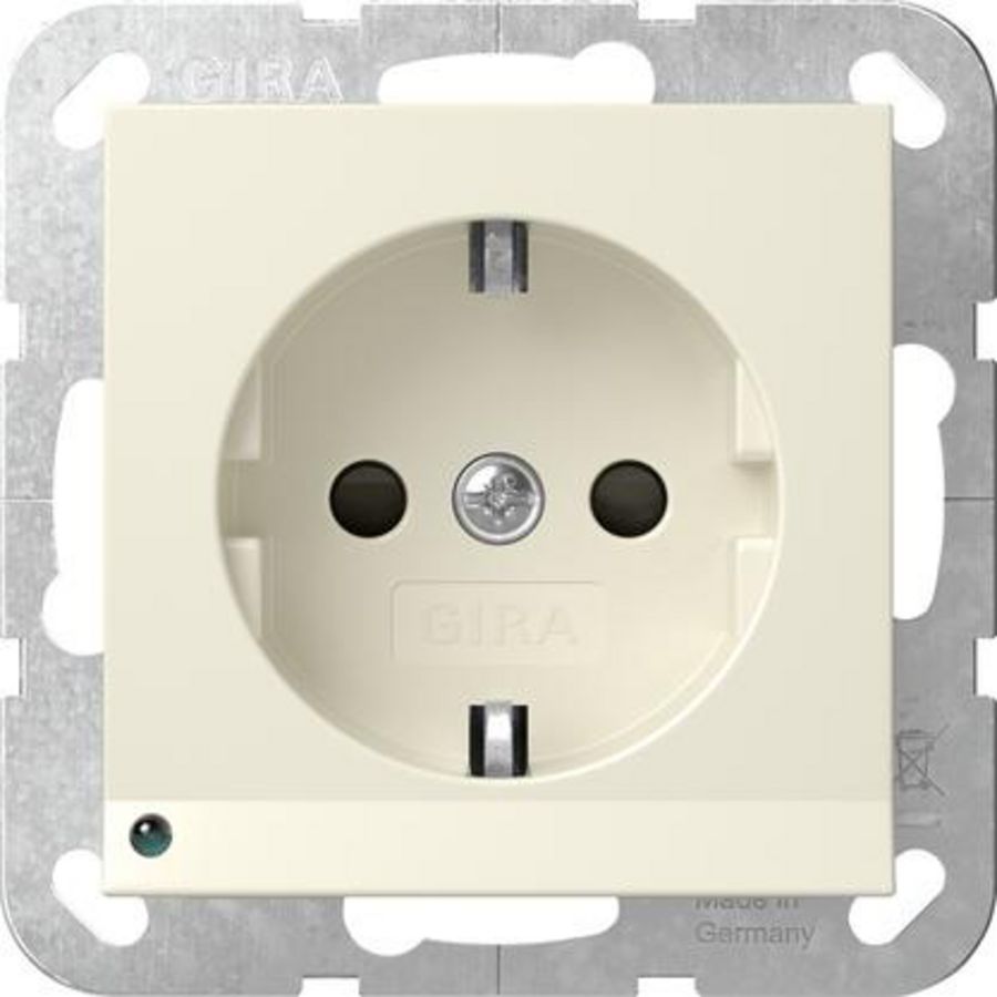 wandcontactdoos met randaarde ledlicht + Safety Plus System 55 creme wit