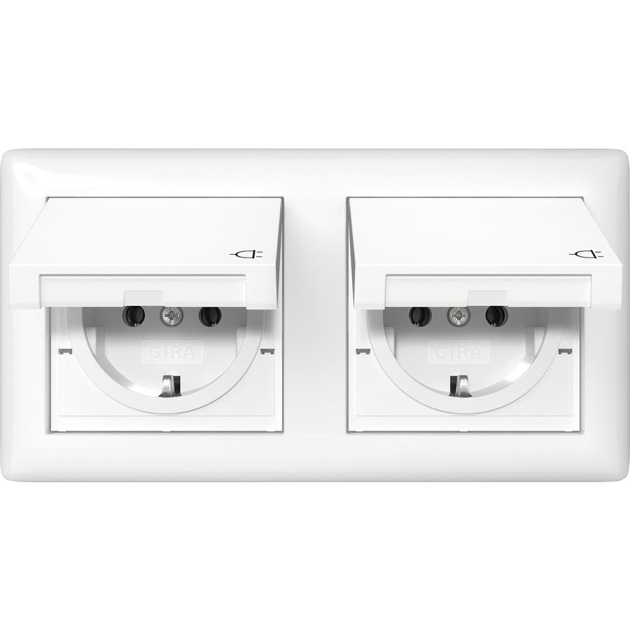 wandcontactdoos met randaarde KD + set IP44 + afd.r 2-voudig Gira Standard 55 zuiver wit