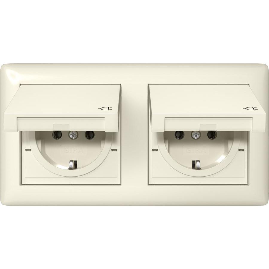 wandcontactdoos met randaarde KD + set IP44 + afd.r 2-voudig Gira Standard 55 creme wit