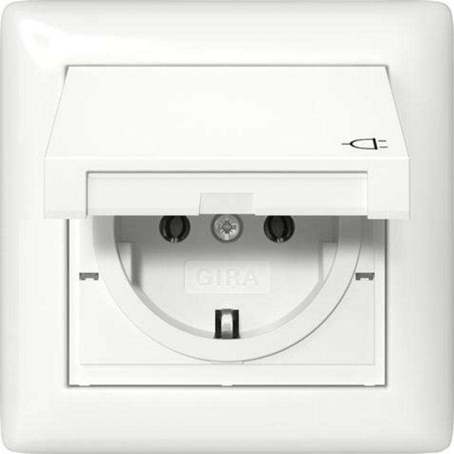 wandcontactdoos met randaarde KD + set IP44 + Afdekraam 1-voudig Gira Standard 55 zuiver wit