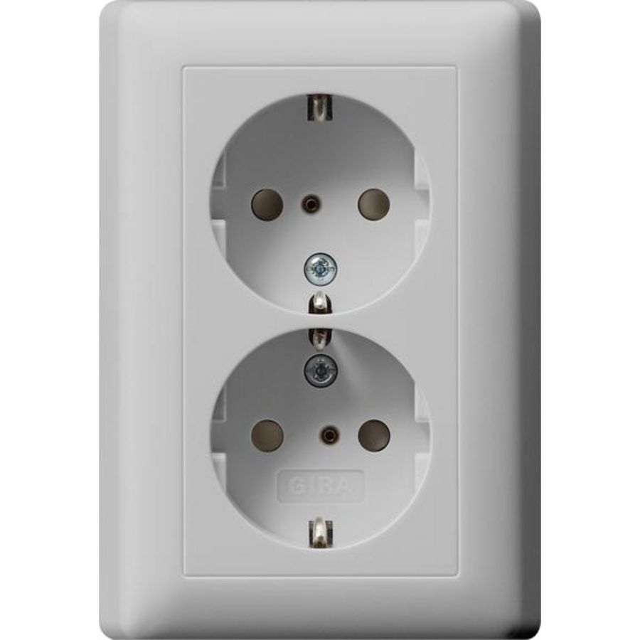 2-voudig wandcontactdoos met randaarde Safety Plus + v.afd.pl. System 55 grijs m
