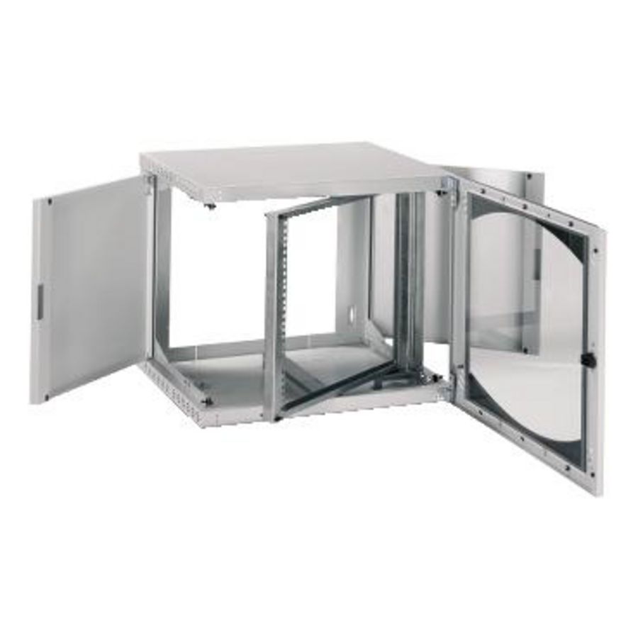 Wandkast 9HE Draairaam 19" Ruitdeur 515x600x400mm RAL7035