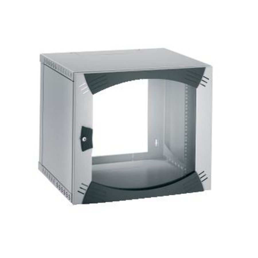 Wandkast 6HE Vast raam 19" Ruitdeur 400mm RAL7035