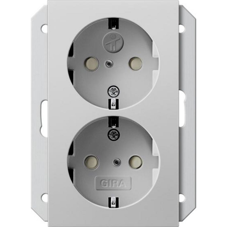 2-voudig wandcontactdoos met randaarde Safety Plus v. IB-doos 1,5-voudig System 55 grijs m