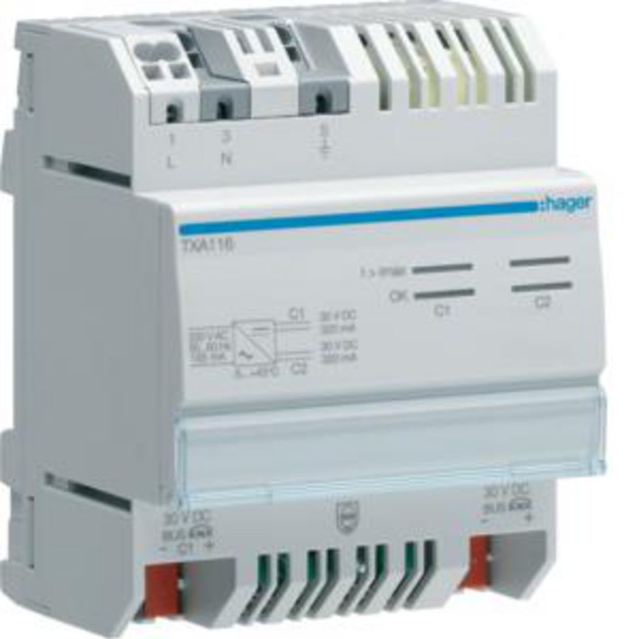 Voedingsmodule KNX-bus 2x (30 V= 320 mA)