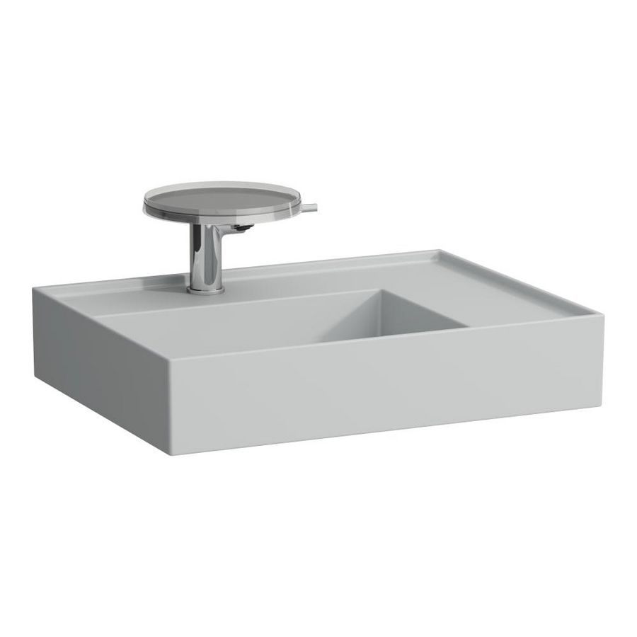 Wastafel sAPhirkeramik rechts 600x460mm z.kraangat mat grijs