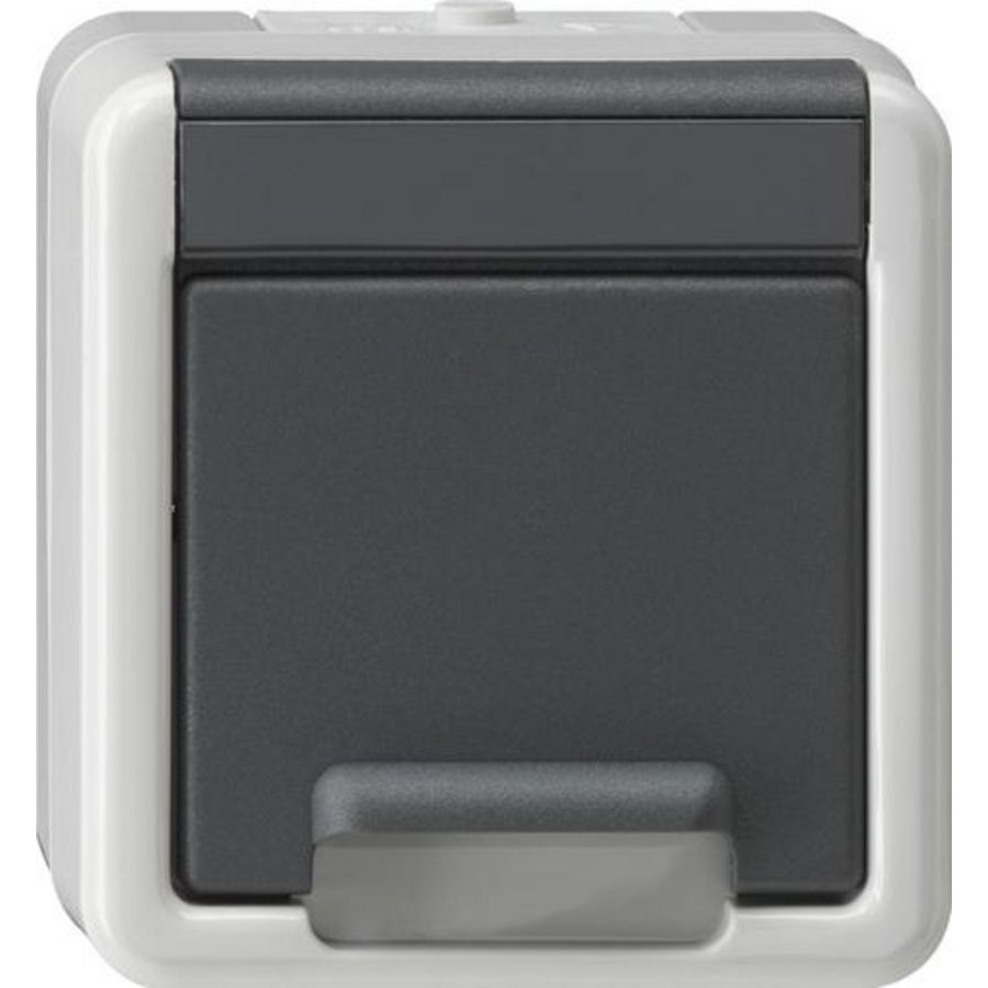wandcontactdoos met randaarde KD + Safety Plus spatwaterdicht opbouw grijs