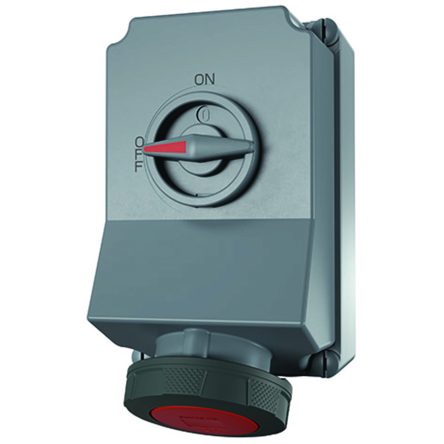 Wandcontactdoos 63A 4-polig  6H 400V IP67 HW/VN DUO materiaal AMELAN
