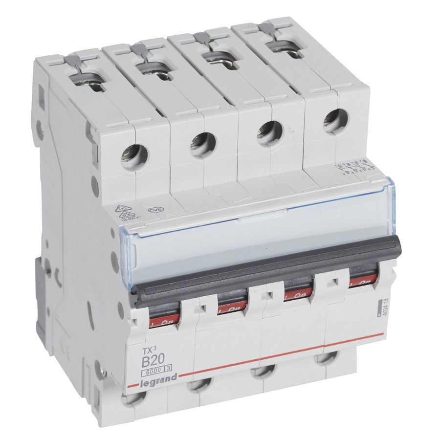 Installatieautomaat MCB TX3 4-polig B-karakteristiek 20A 6000A