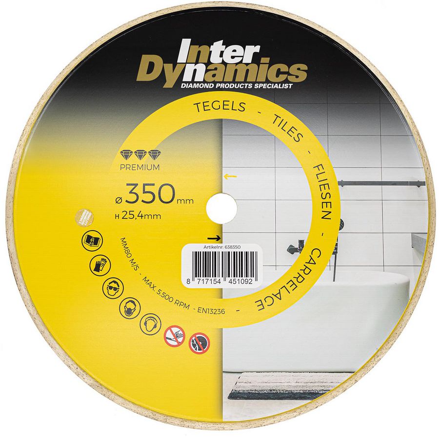 Tegel Premium diamantzaagblad 350mm asgat 25.4mm