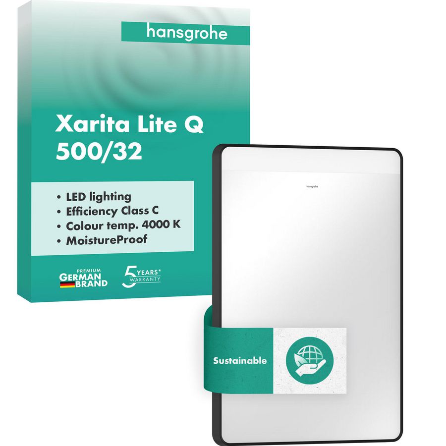 Spiegel horiz. LED 500/30 wandschakelaar mat zwart Xarita Lite Q