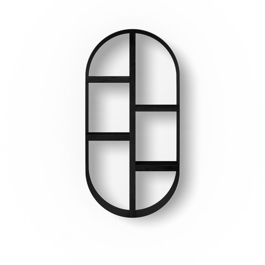 Wandrek WOODEN BOX OVAL 600mm eiken zwart, buitenrand mat zwart