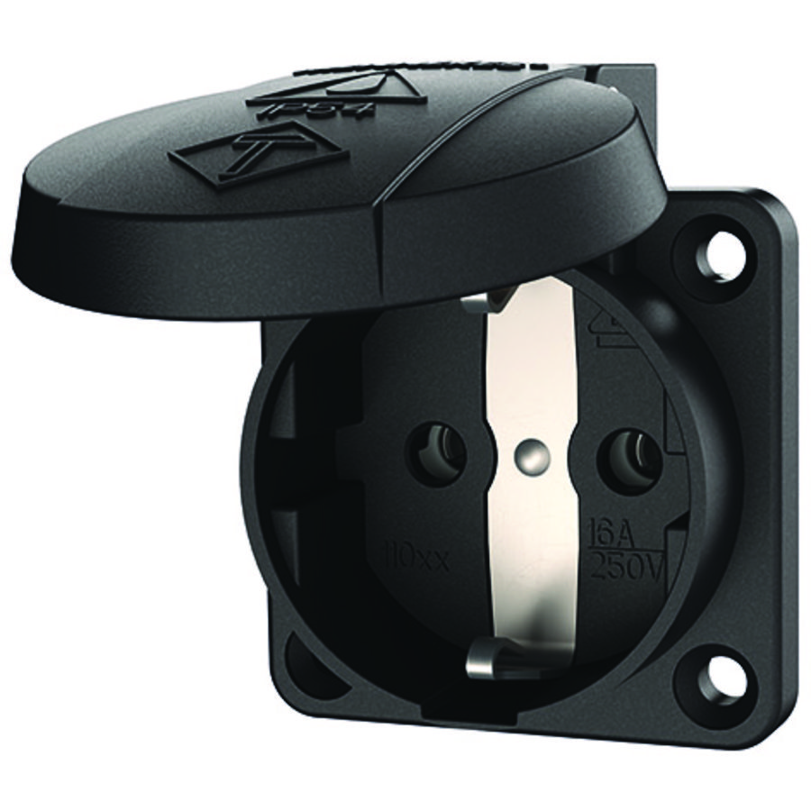Inbouwwandcontactdoos 16A 2P+A 230V IP54 SCHUKO zwart