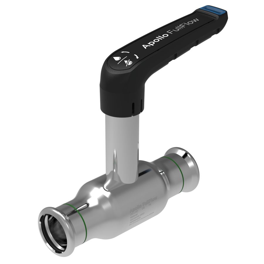 Kogelafsluiter Apollo FullFlow RVS 316L verlengde spindel 15mm 2x press L-hendel