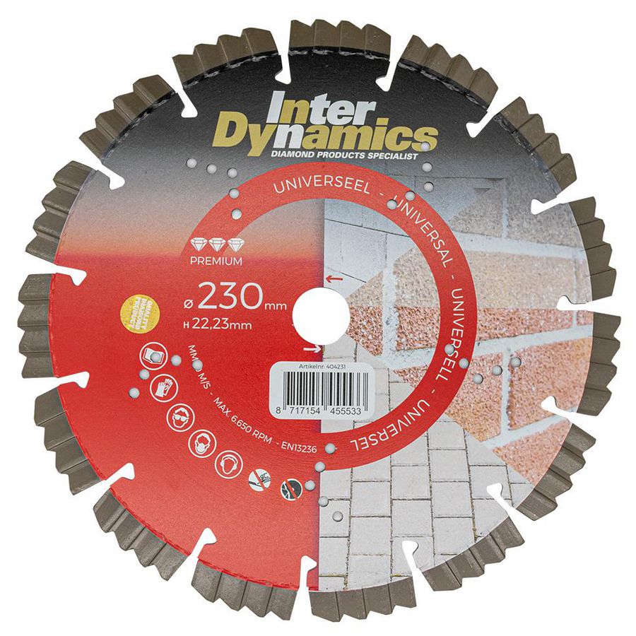Universeel Premium diamantzaagblad 230mm asgat 22.23mm
