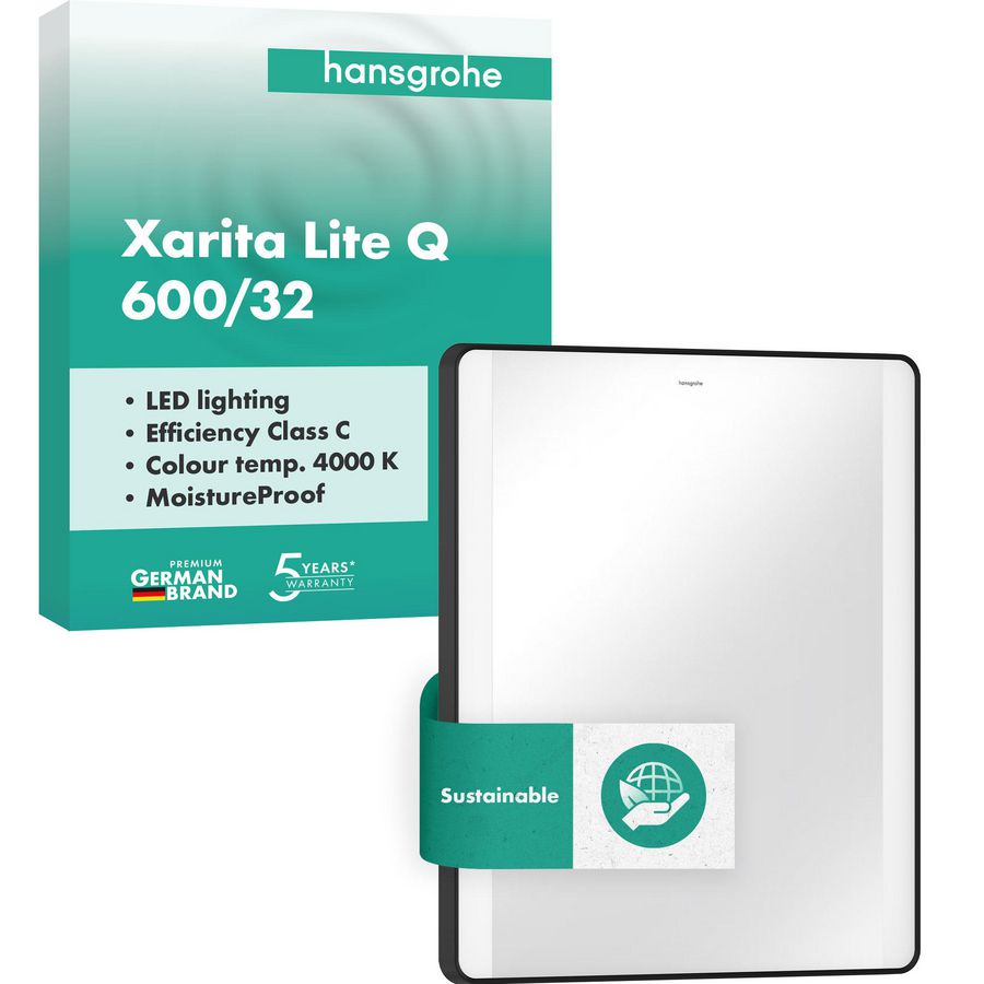 Spiegel verticale LED 600/30 wandschakelaar mat zwart Xarita Lite Q