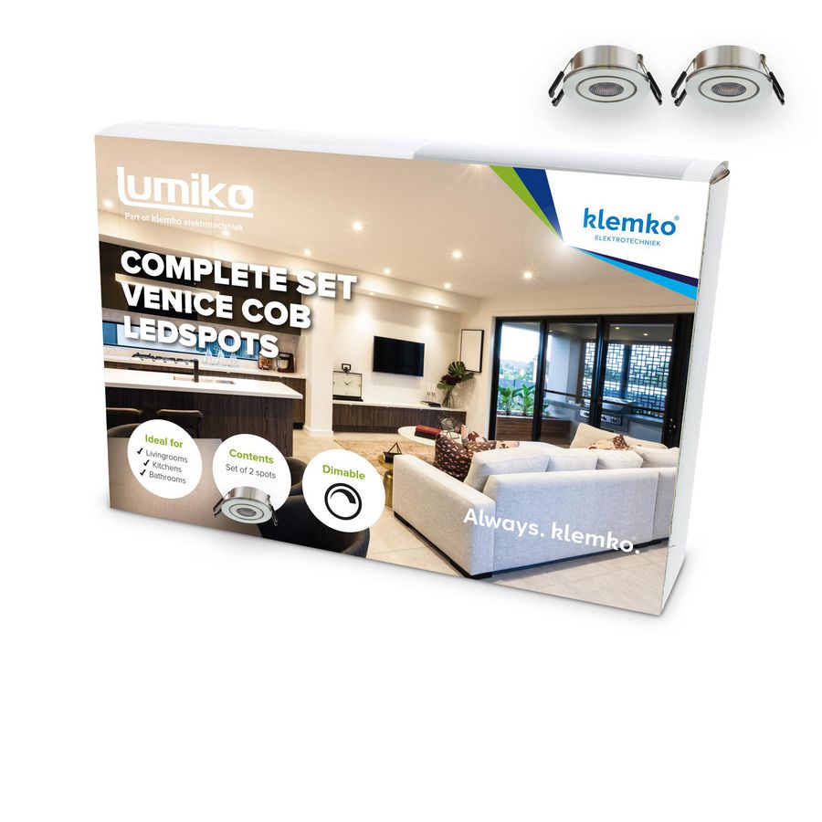 Ledspot compleet Venice pakket met 2x COB 3000K dimbaar