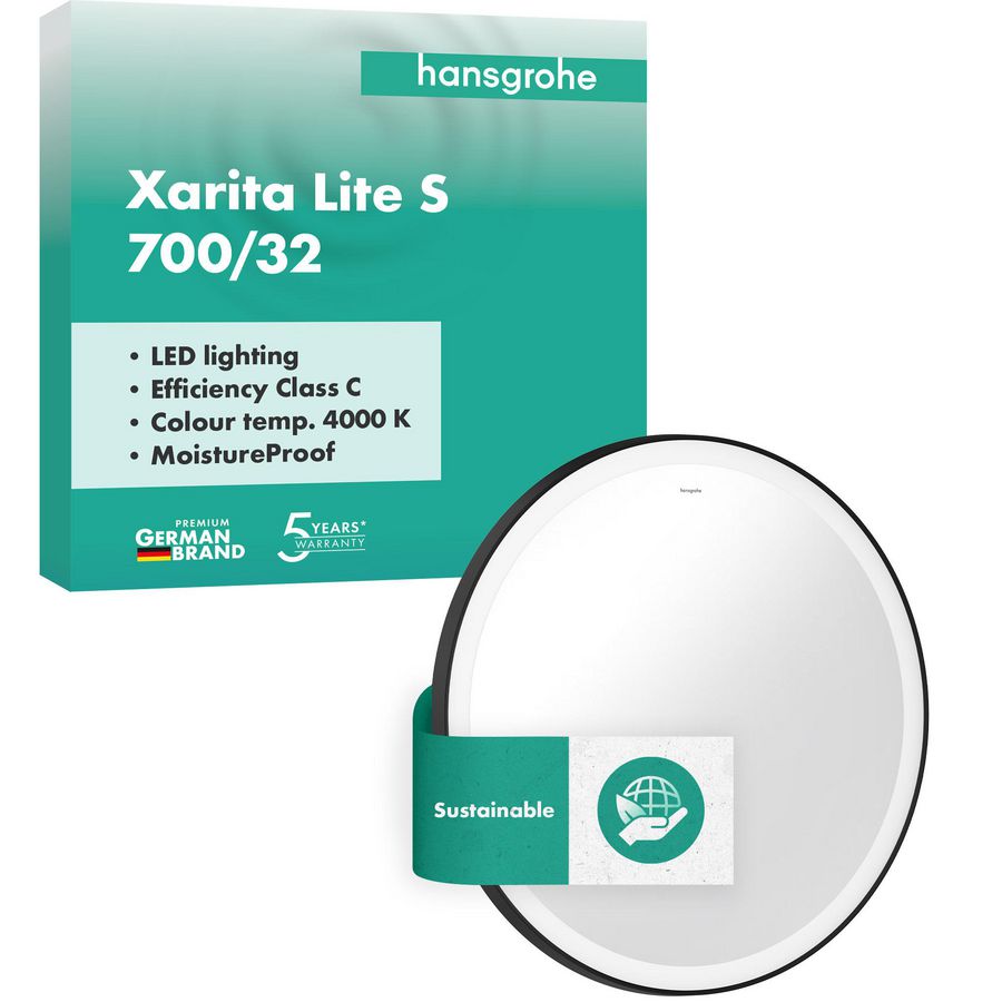 Spiegel ronde LED 700/30 wandschakelaar mat zwart Xarita Lite S