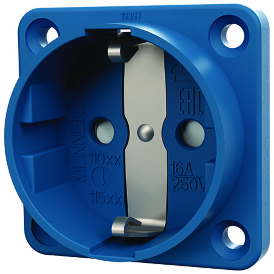 Inbouwwandcontactdoos 16A 2P+A 230V IP20 SCHUKO KI blauw