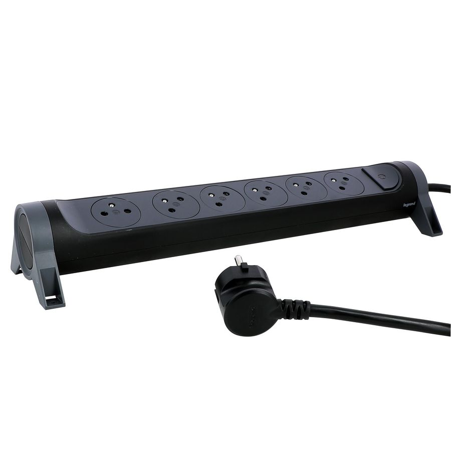 Contactdoos standaard 6xPA met 3m. zwart VVE=5