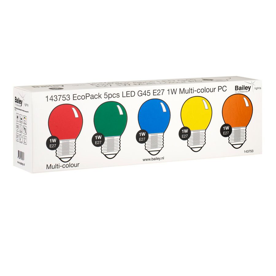 Doos a 5st. LED-lamp EcoPack Party G45 E27 1W Multi PC