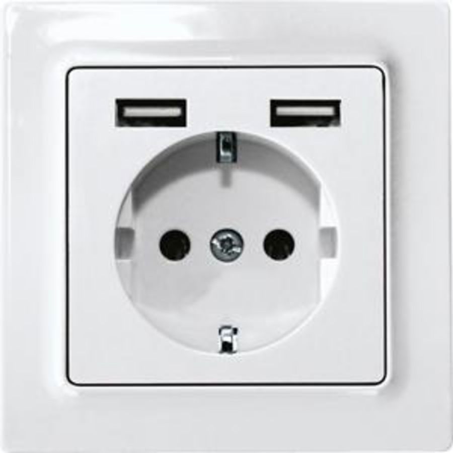Wandct.doos m. randaarde,E-Design,55x55 mm,2x USB-A,polar