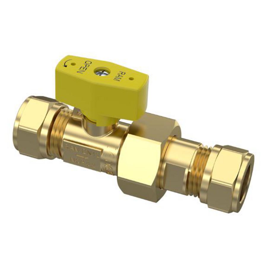 Gaskogelkraan 15mm knel x koppeling 15mm knel DN12 Gastec QA