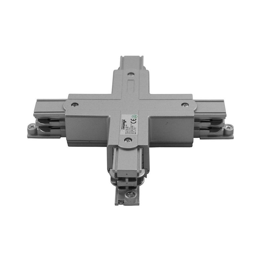 X-shape connector voor 3-fase rails zilver