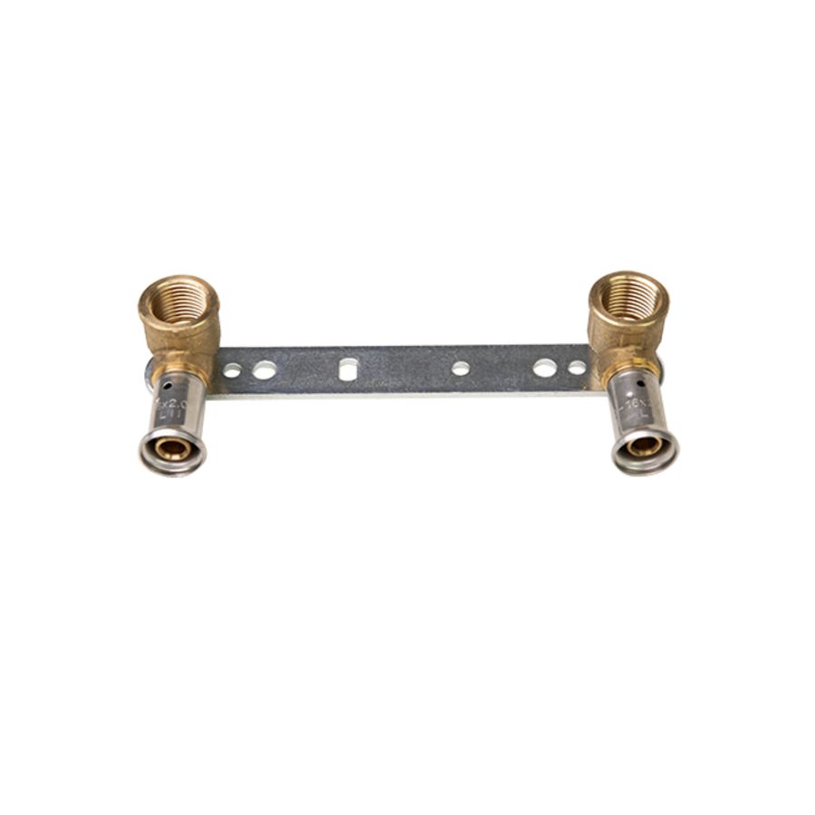 Muurplaat dubbel persaansluiting 28P 1x 14x1/2" bn. + 1x 16mmx1/2" bn. 150mm