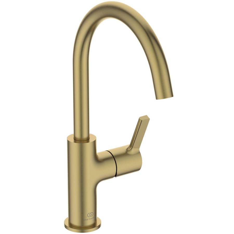 Joy wastafelmengkraan 5l/min. met hoge uitloop zonder waste brushed gold (mat goudkleurig)