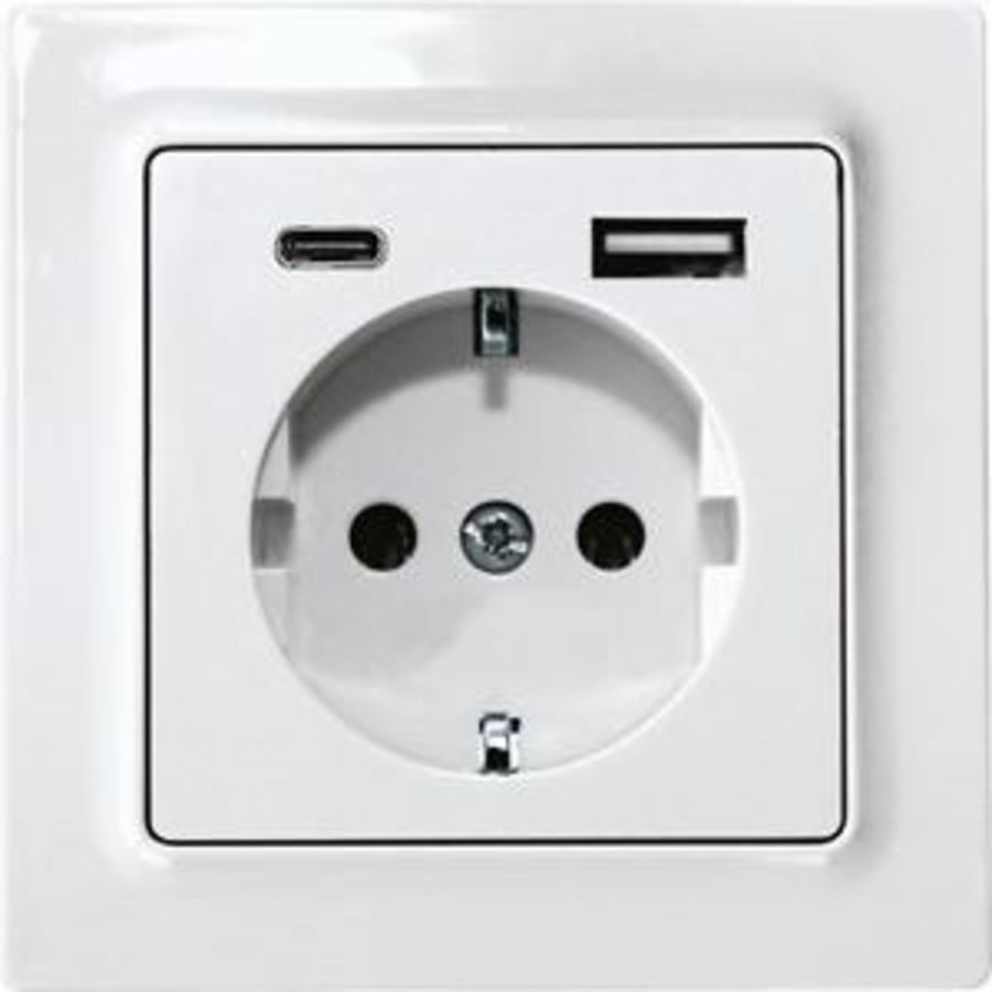 Wandct.doos m. randaarde,E-Design,55x55 mm,USB-A+USB-C,helde