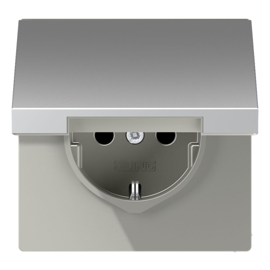 Wandcontactdoos aluminium besch.cont.aanr.veil klapd