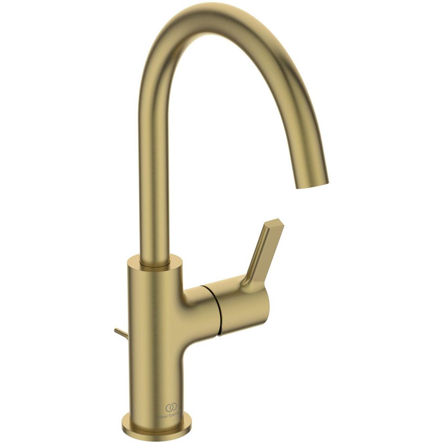 Joy wastafelmengkraan 5l/min. met hoge uitloop met waste brushed gold (mat goudkleurig)