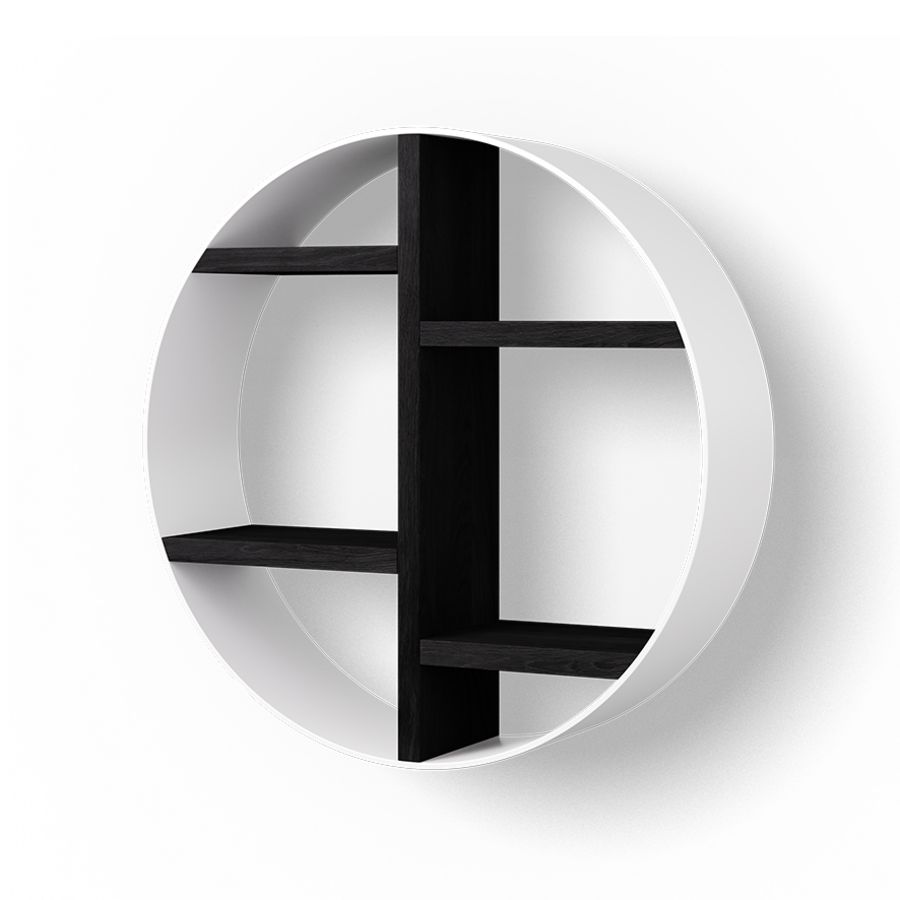 Wooden Box Round 50 cm, eiken black, mat wit