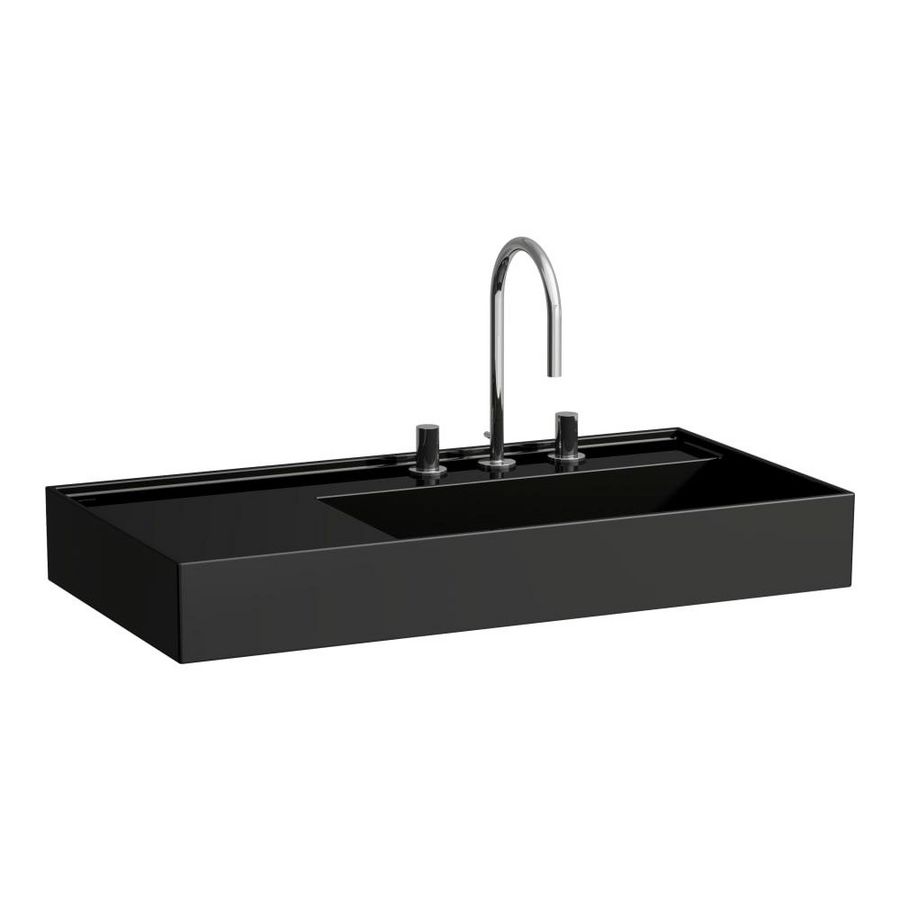 Wastafel sAPhirkeramik links 900x460mm m.kr.gat glossyblack