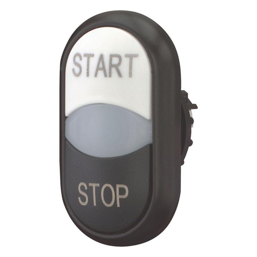 Dubb.drukknop+sign.lamp wit START/wit/zwart STOP zwart