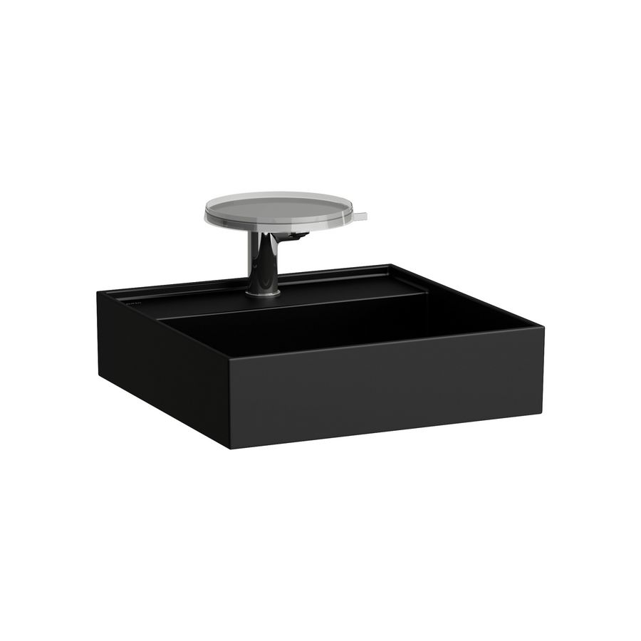 Fontein Saphirkeramik 460X460 -Kraangat -Overloop mat zwart